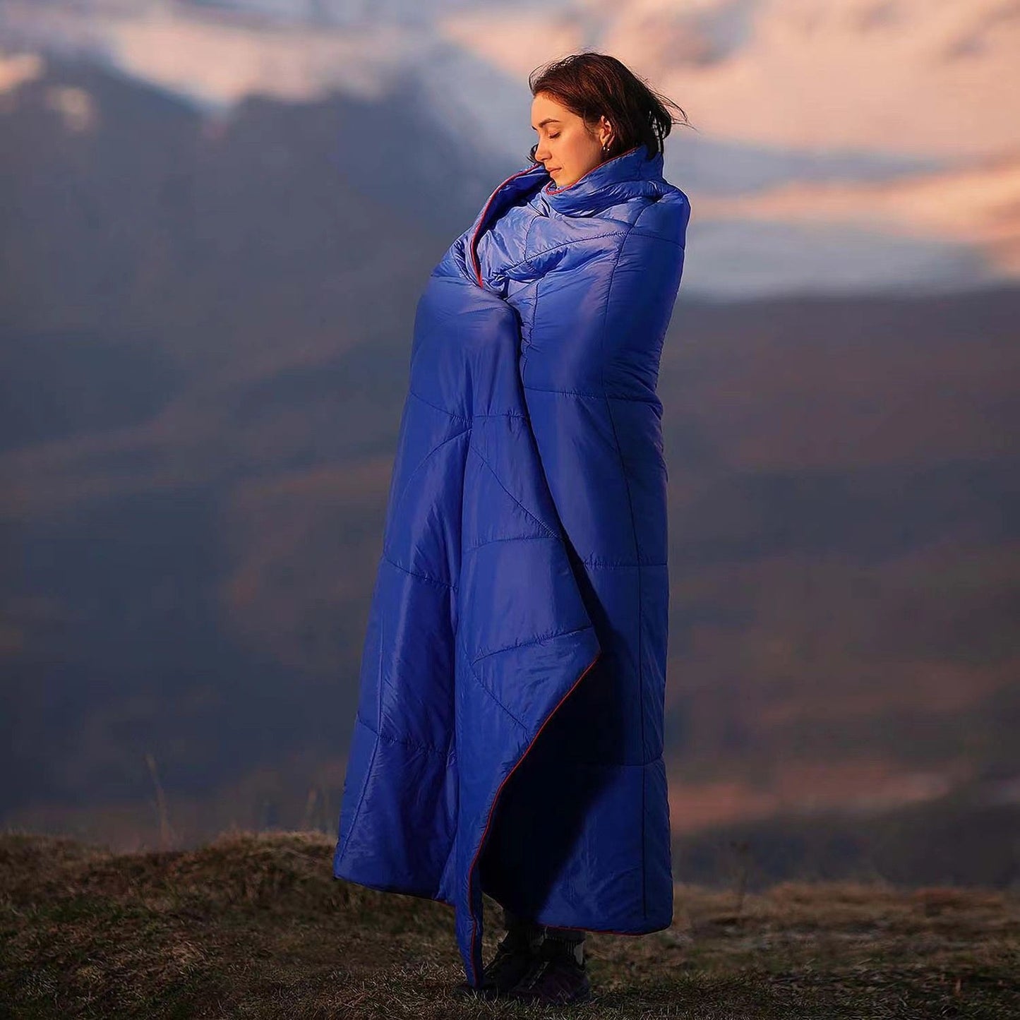 Black Wearable Camping Blanket with Storage Bag - 200 x 140cm