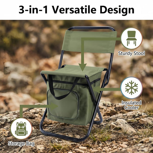 Green Folding Camping Chair with Cooler Bag & Cushion