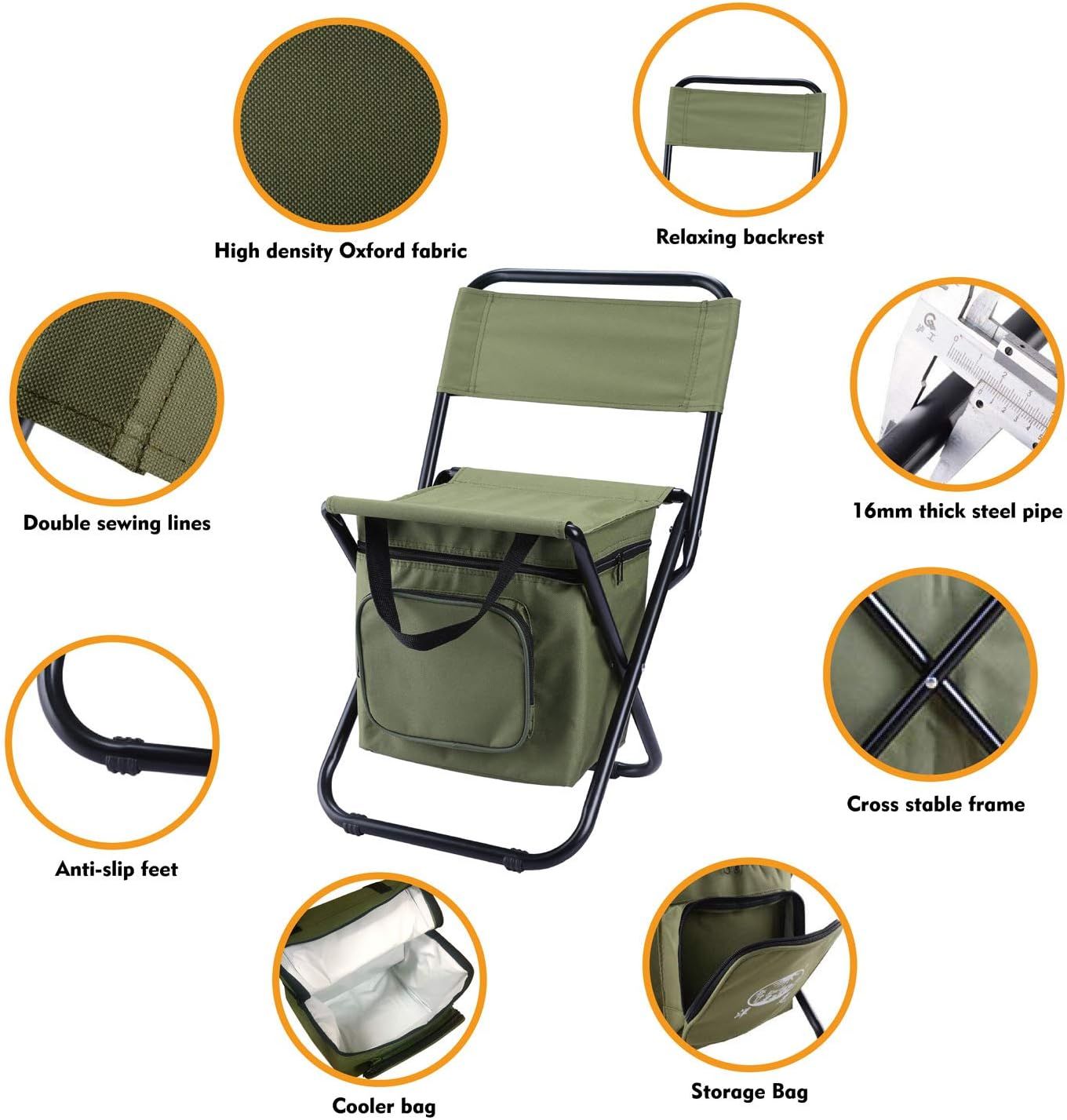 Green Folding Camping Chair with Cooler Bag & Cushion