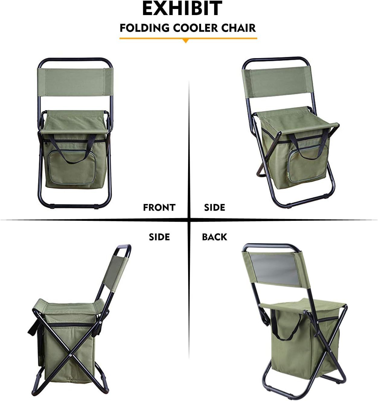 Green Folding Camping Chair with Cooler Bag & Cushion