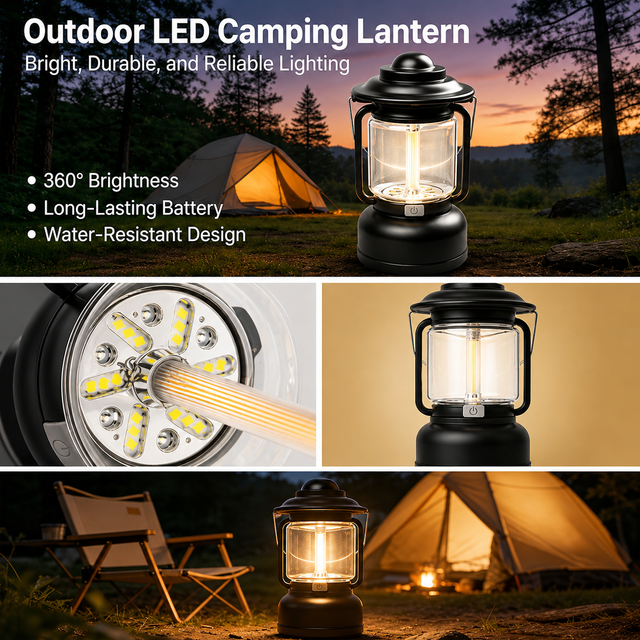 Black Vintage USB-C Rechargeable LED Camping Lantern