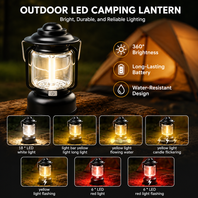 Black Vintage USB-C Rechargeable LED Camping Lantern