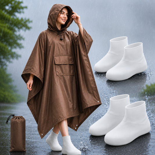 3-in-1 Camping Rain Poncho - Brown