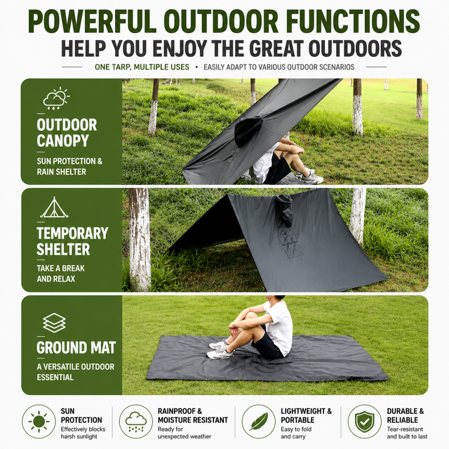 3-in-1 Camping Rain Poncho - Brown