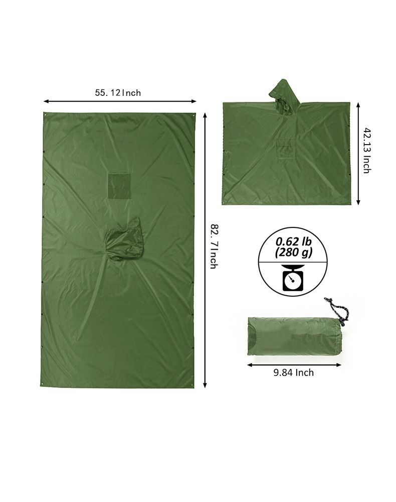 3-in-1 Camping Rain Poncho - Brown