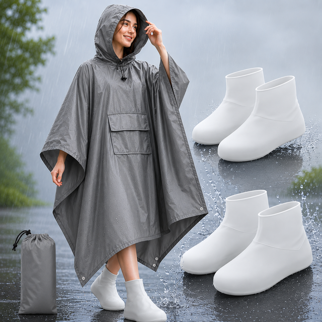 3-in-1 Camping Rain Poncho - Grey