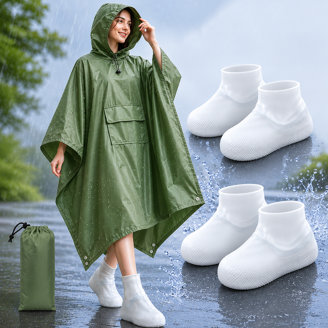 3-in-1 Camping Rain Poncho - Green
