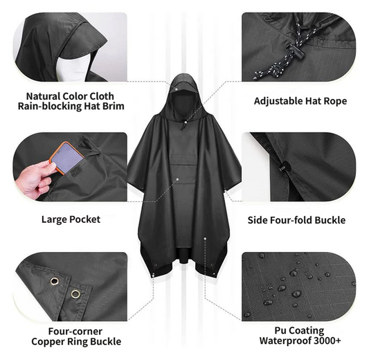 3-in-1 Camping Rain Poncho - Green