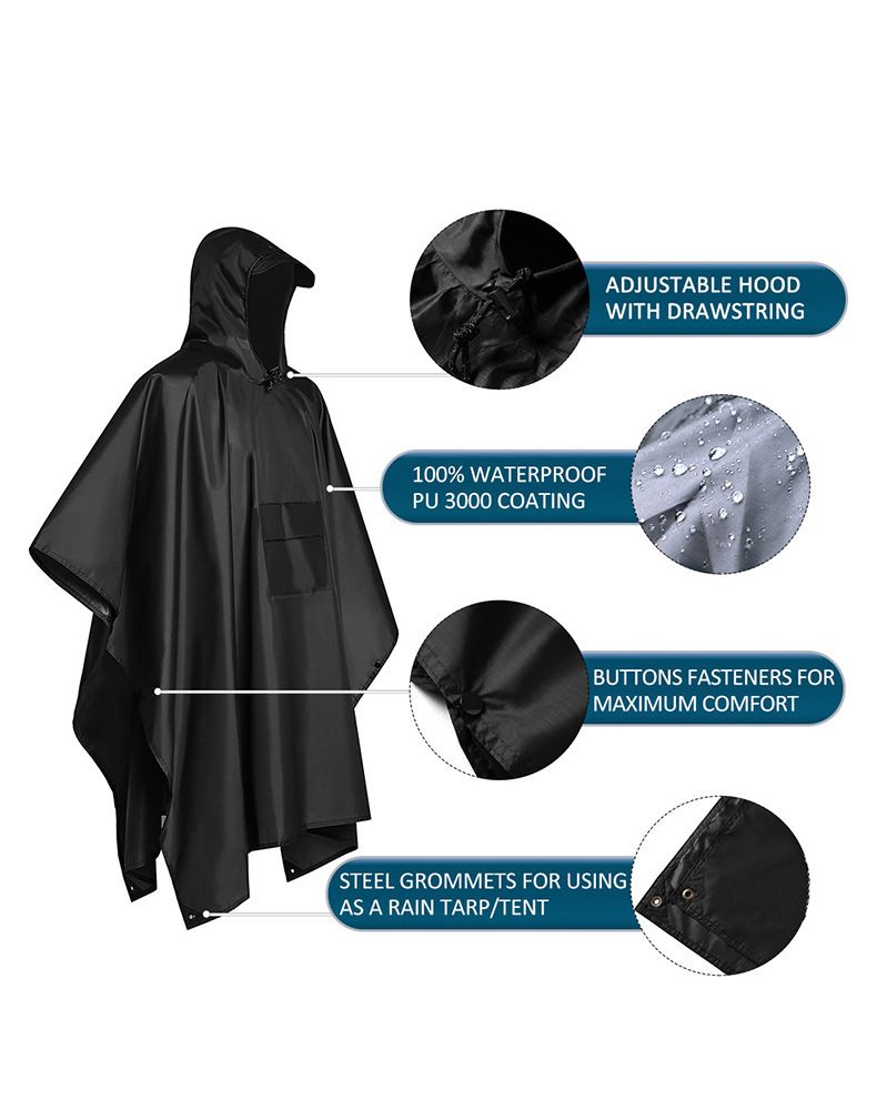 3-in-1 Camping Rain Poncho - Green