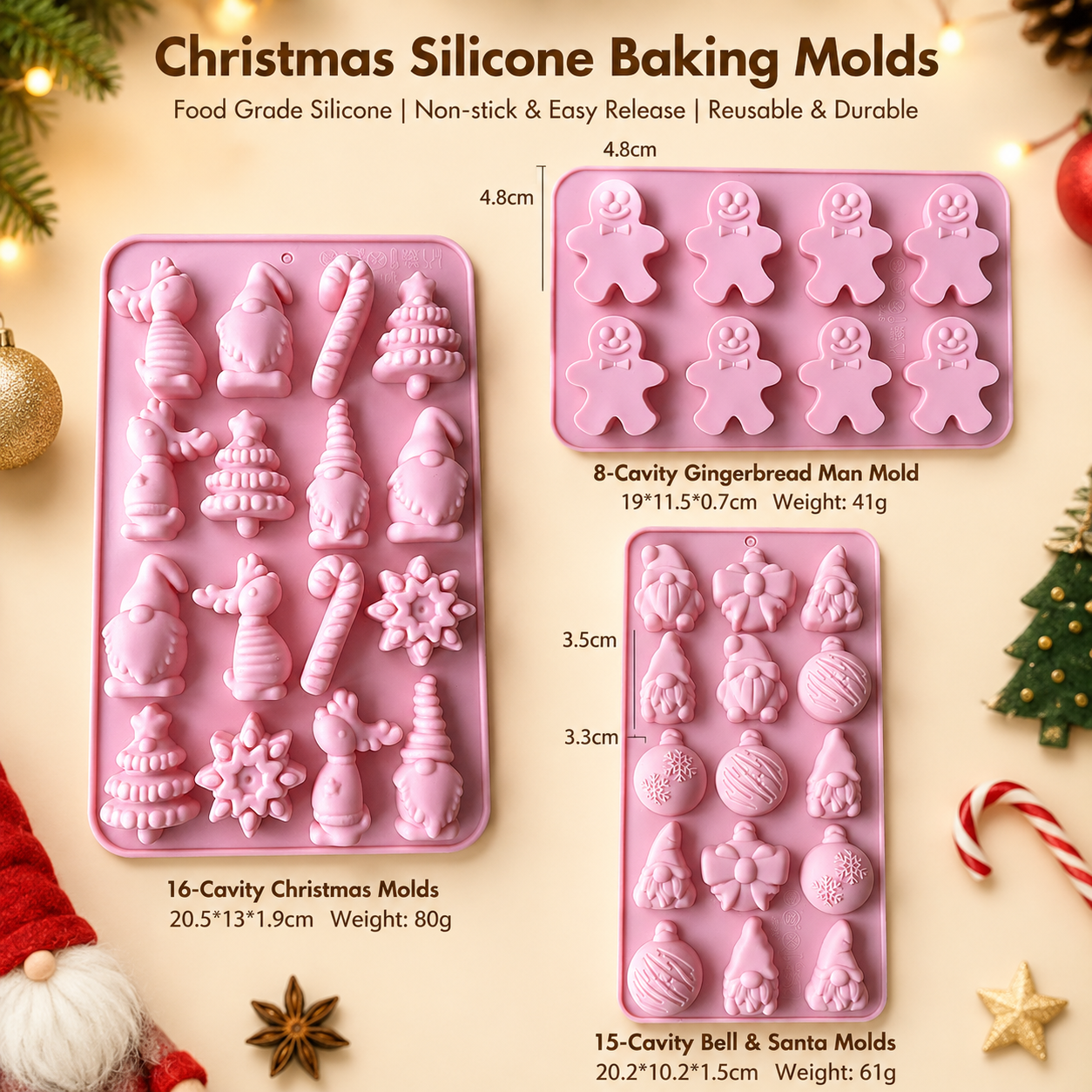 3-Piece Christmas Silicone Baking Mould Set