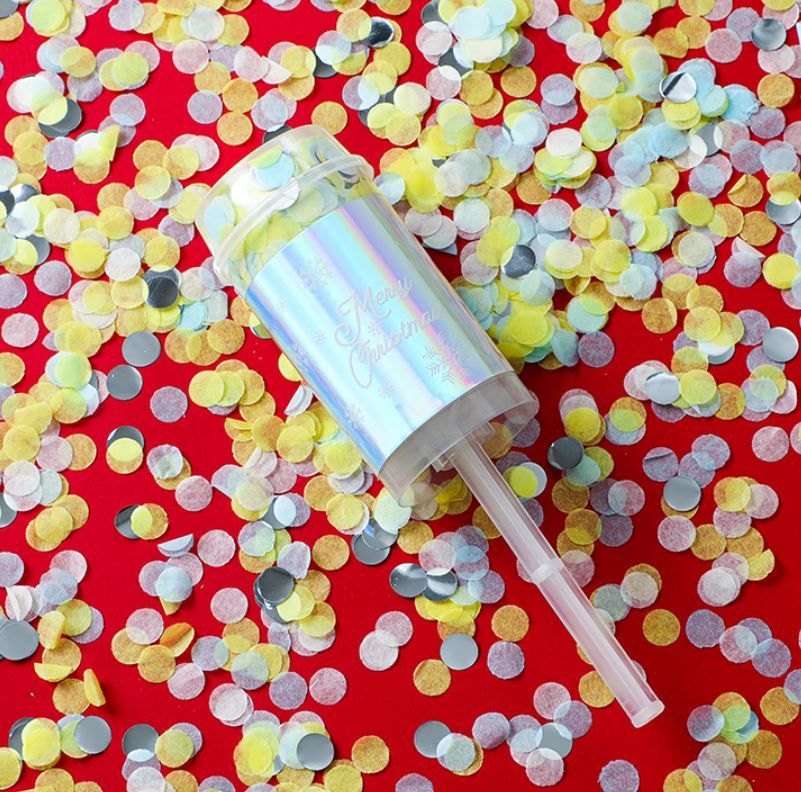 8-Pack Silver Christmas Confetti Push Poppers