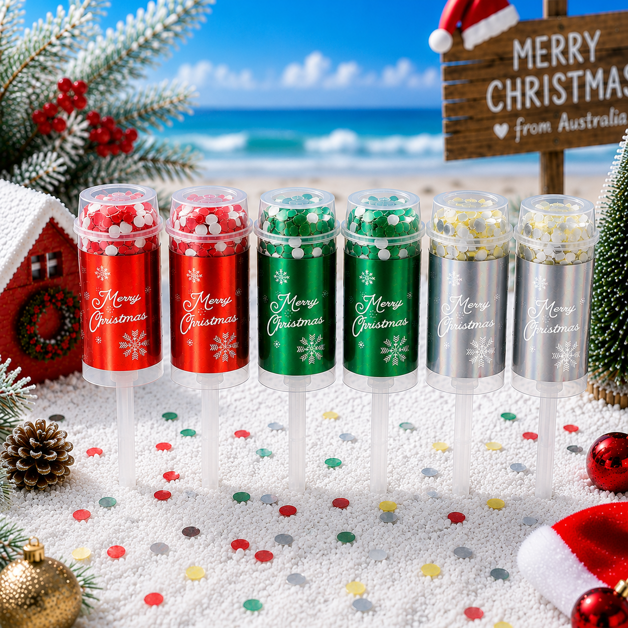 6-Pack Christmas Confetti Push Poppers
