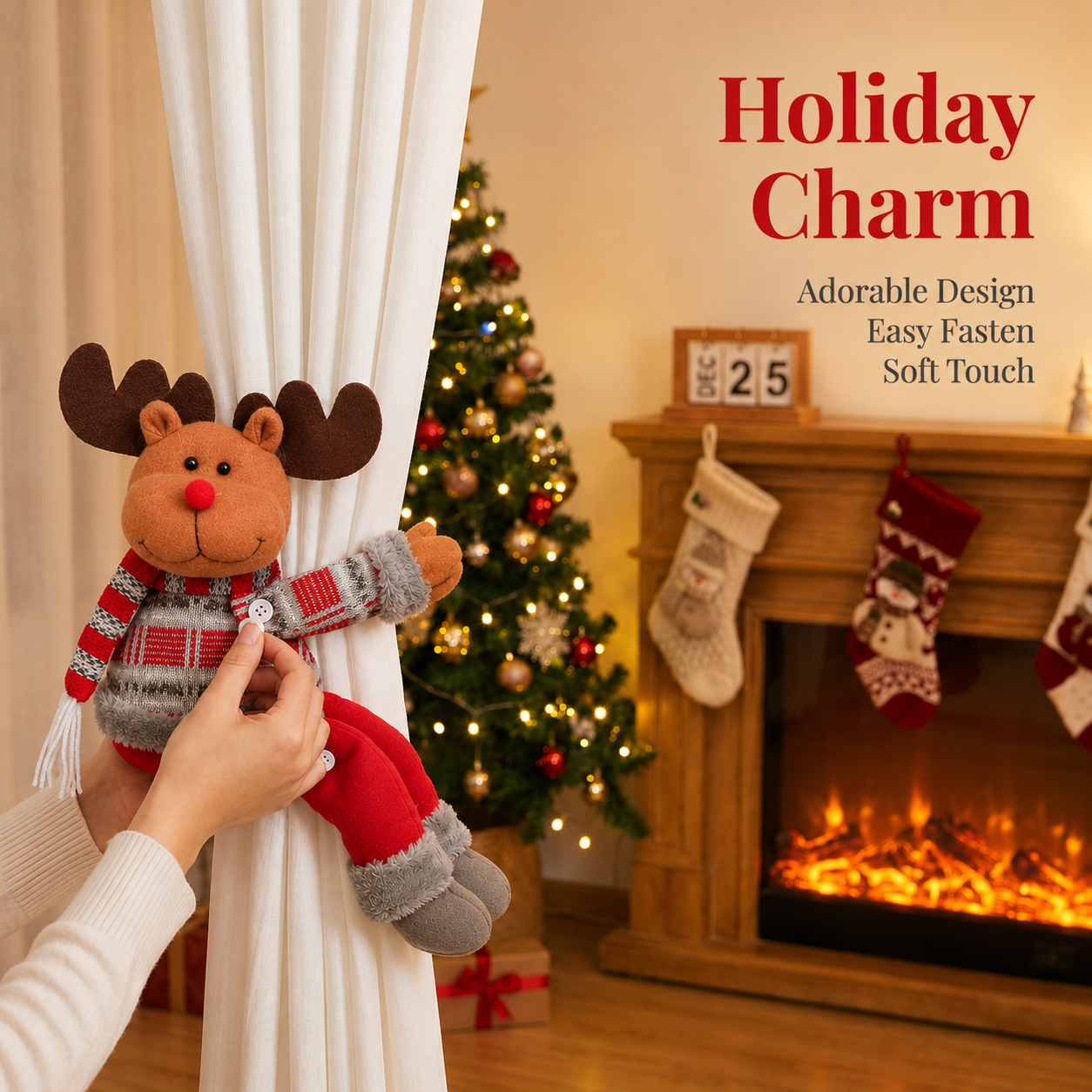 Reindeer Christmas Curtain Tiebacks