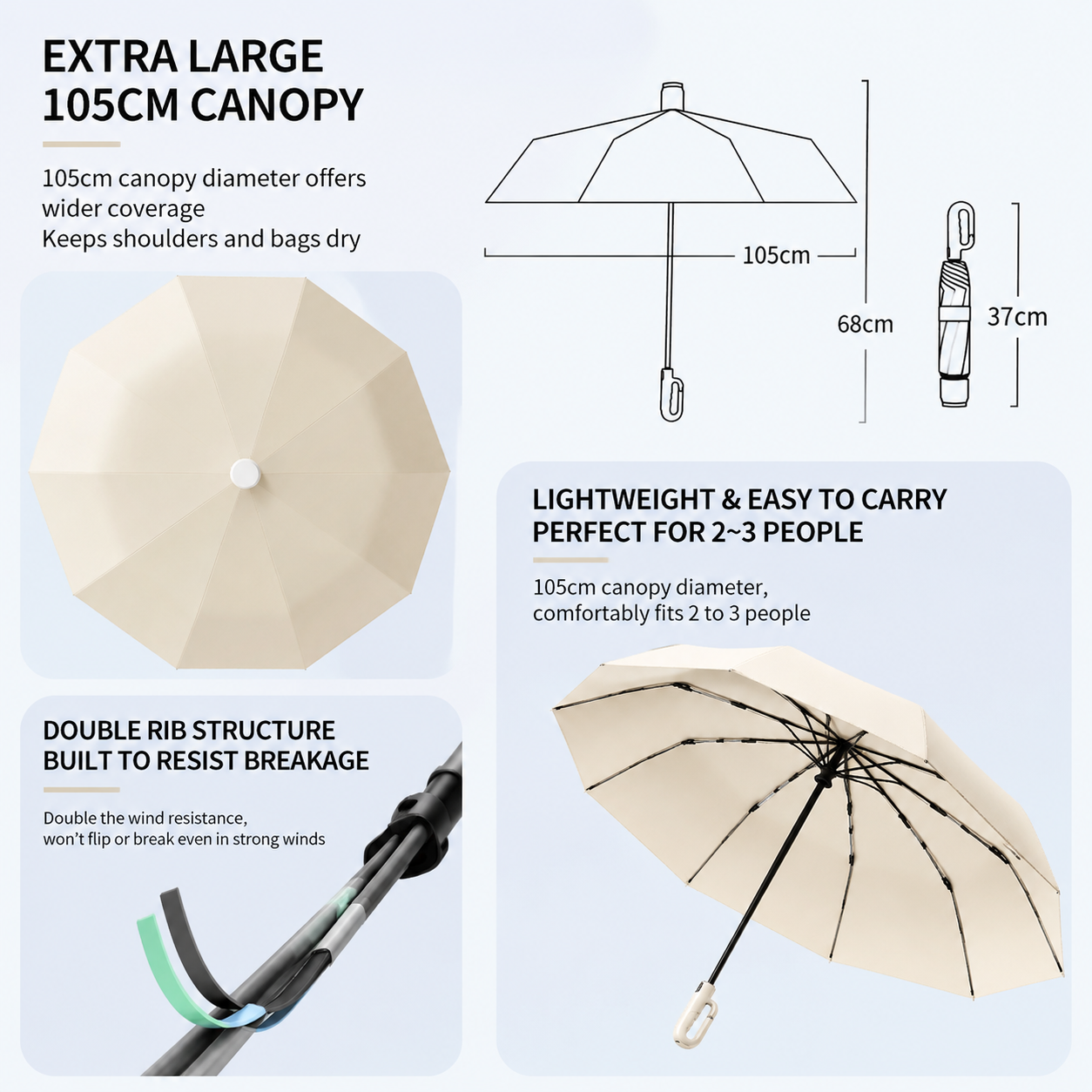 Automatic Foldable Umbrella 105cm - Red