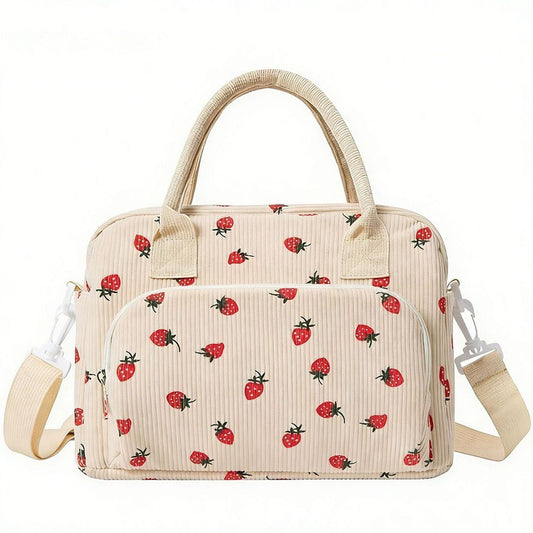 Corduroy Insulated Lunch Bag - Strawberry