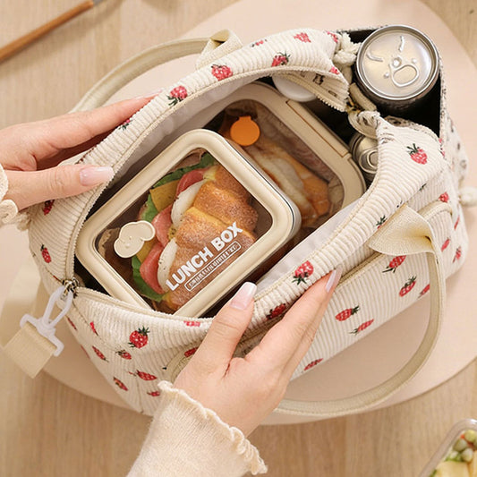 Corduroy Insulated Lunch Bag - Strawberry