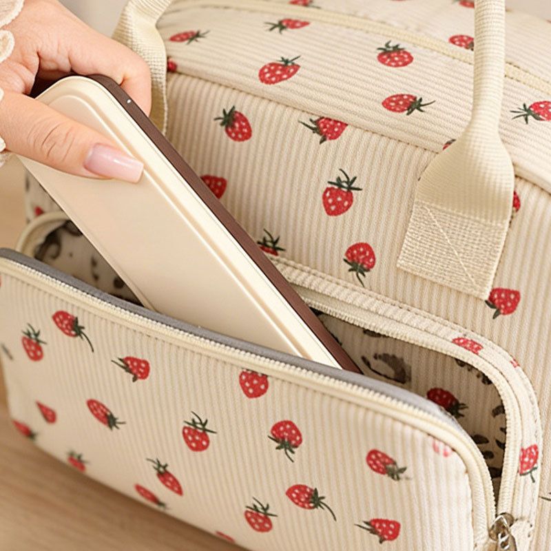 Corduroy Insulated Lunch Bag - Beige Floral