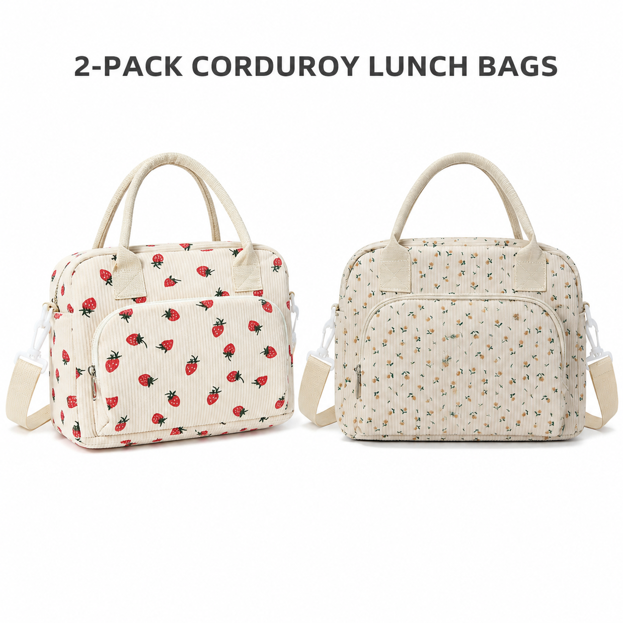 Corduroy Insulated Lunch Bags 2 Pack
