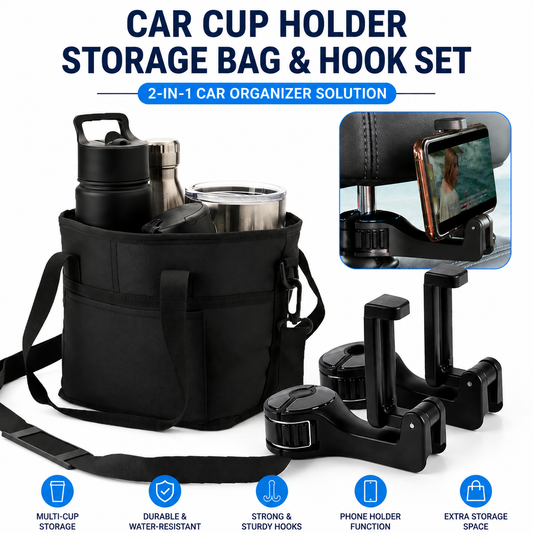 Car Drink Carrier & Headrest Phone Holder Set