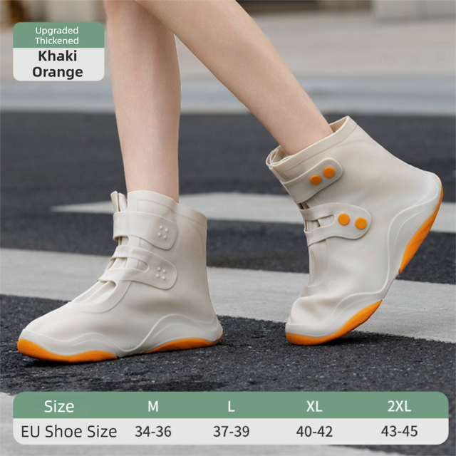 Waterproof Silicone Rain Shoe Covers - Khaki/Orange M
