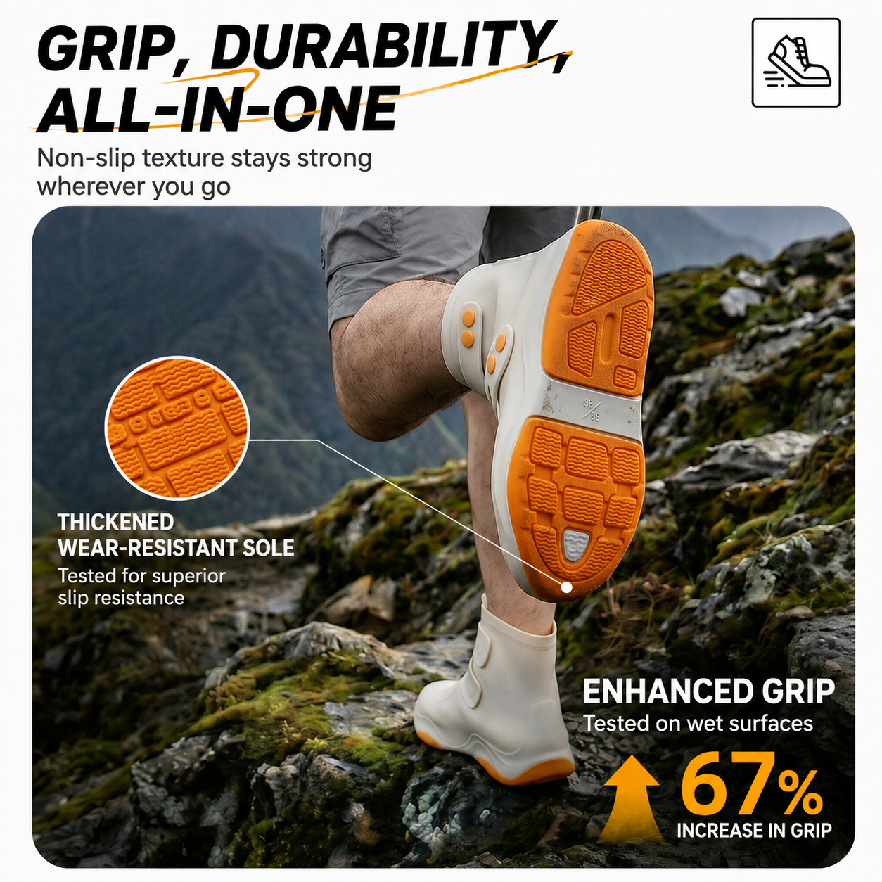 Waterproof Silicone Rain Shoe Covers - Khaki/Orange M