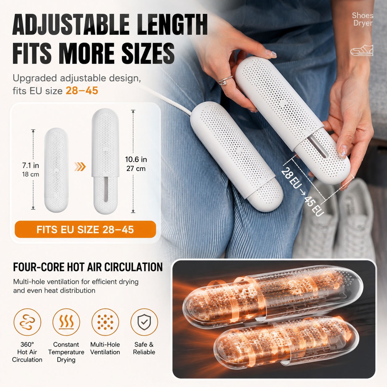 USB Telescopic Shoe Dryer with Timer