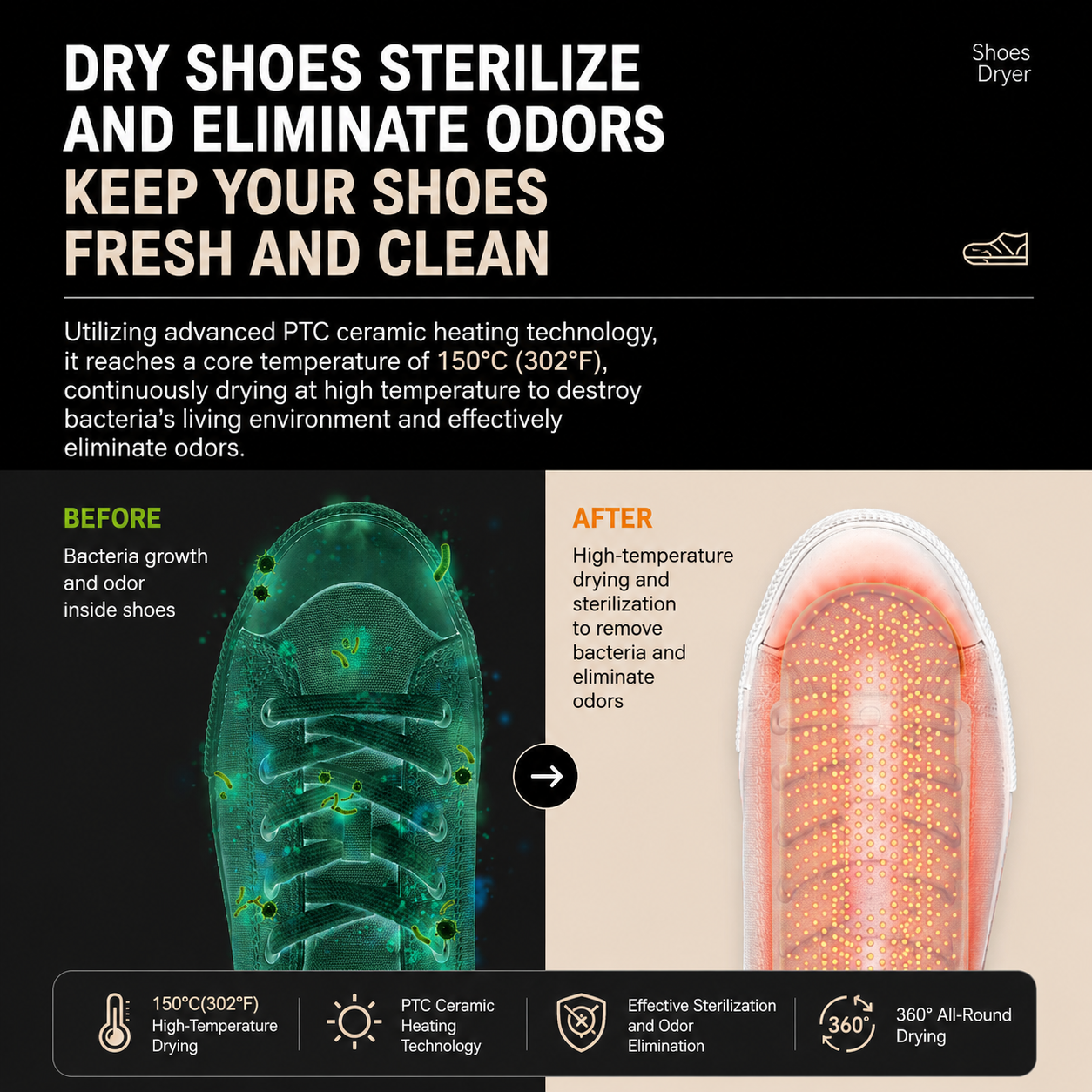 USB Telescopic Shoe Dryer with Timer