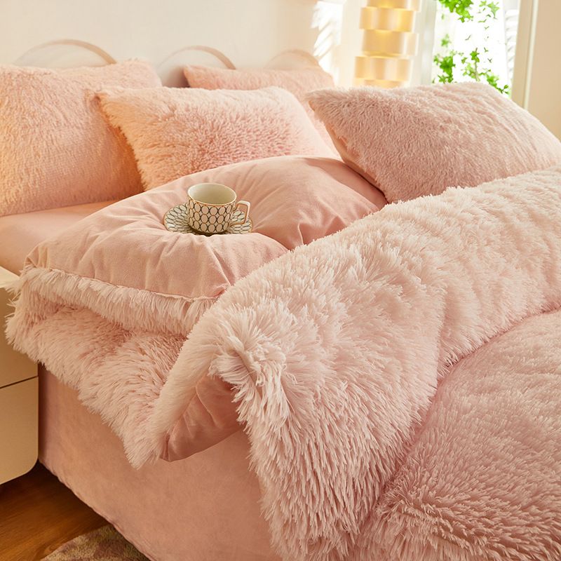 Plush 4 Piece Bedding Set - Pink
