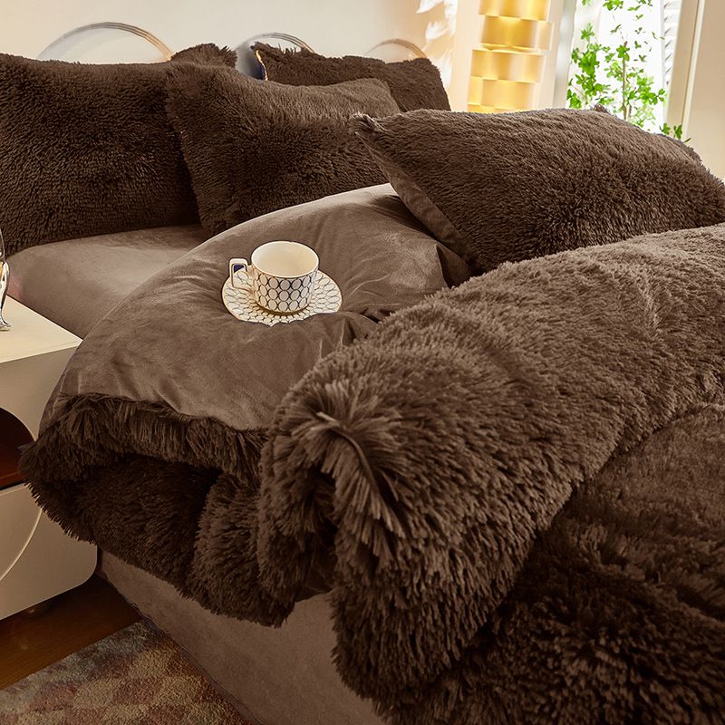 Plush 4 Piece Bedding Set - Coffee