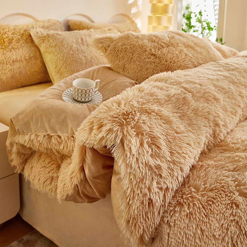 Plush 4 Piece Bedding Set - Khaki