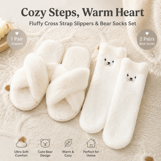 Women's Plush Slippers & Socks Set - L