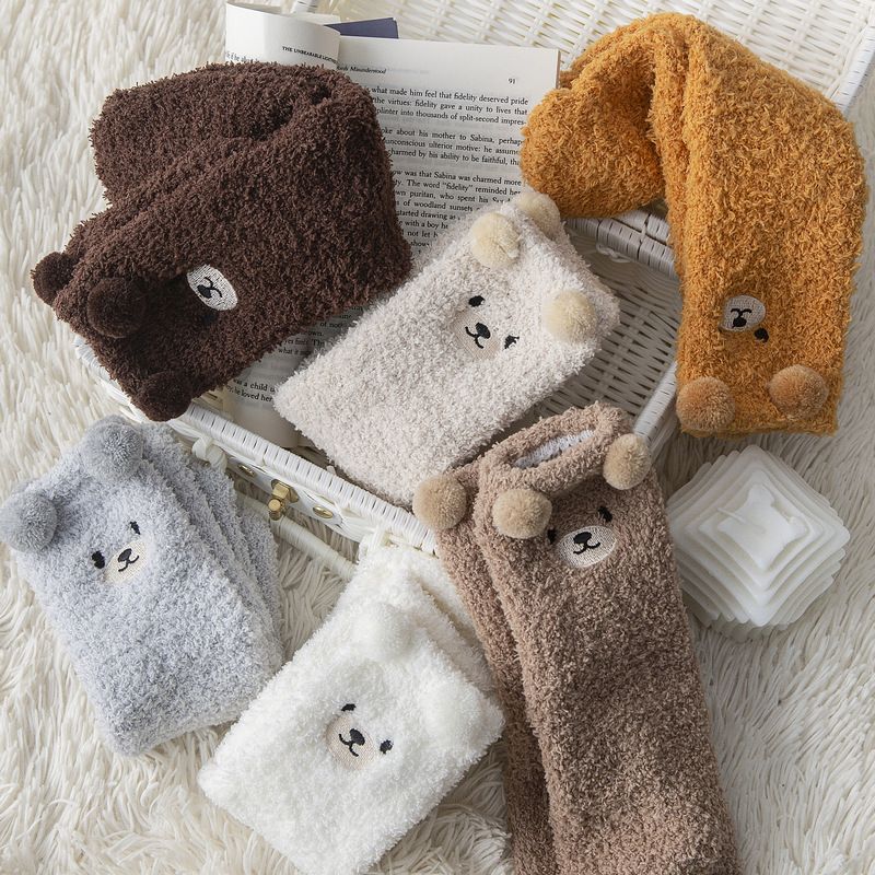 Teddy Bear Fuzzy Crew Socks 6 Pack