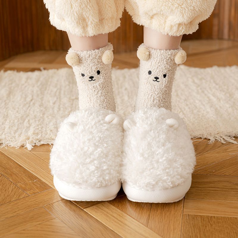 Teddy Bear Fuzzy Crew Socks 6 Pack