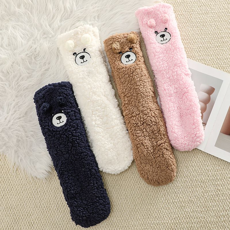 Women's Bear Plush Knee High Socks - Coffee