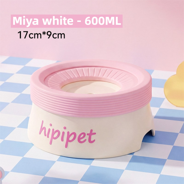 No-Spill Slow Water Dog Bowl - White 600ml