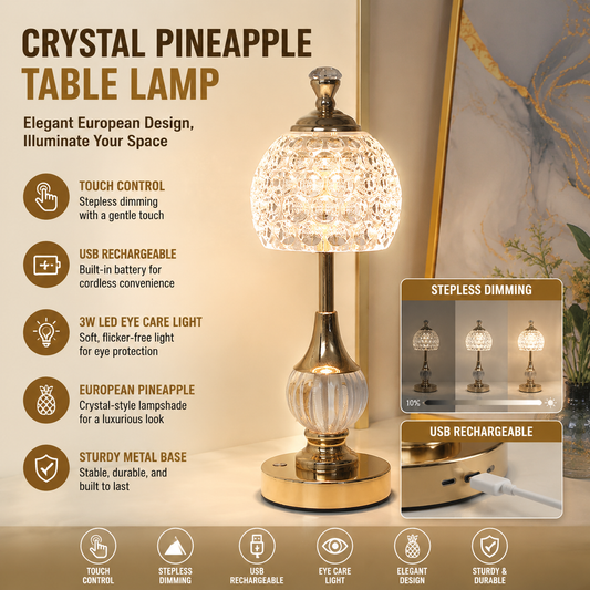Crystal Touch Table Lamp with USB - Gold
