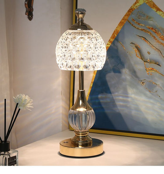 Crystal Touch Table Lamp with USB - Gold