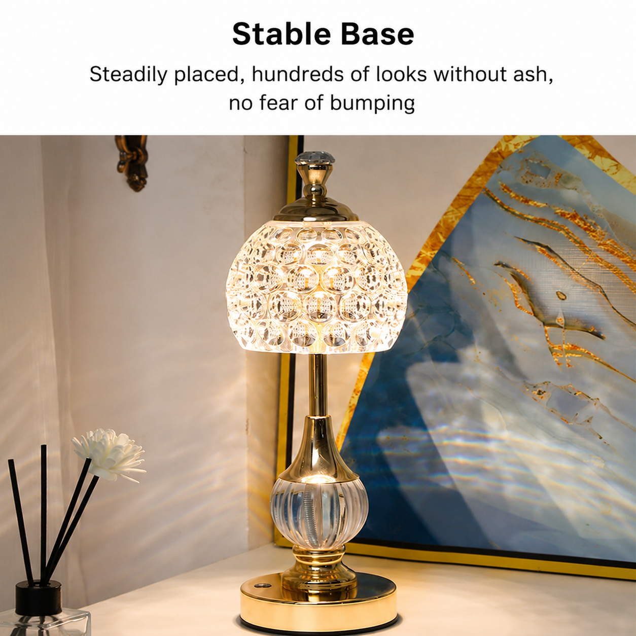 Crystal Touch Table Lamp with USB - Gold