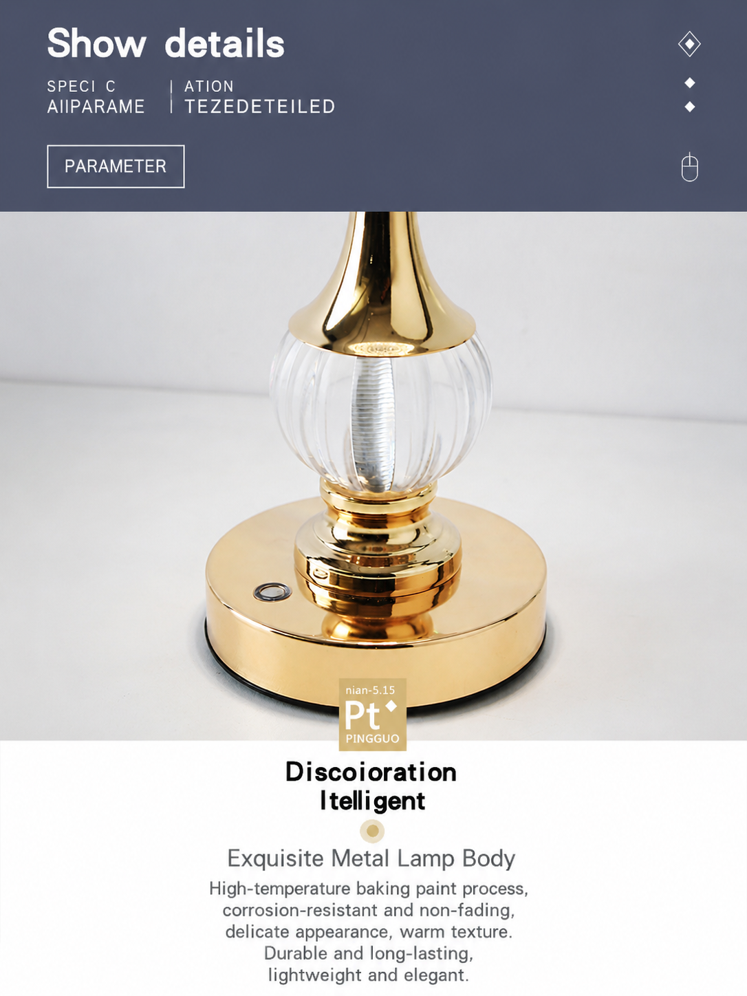 Crystal Touch Table Lamp with USB - Gold
