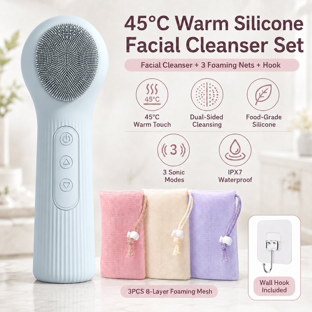 45°C Heated Facial Cleansing Brush - Blue