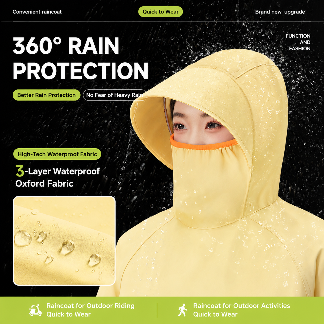 Purple Full Coverage & Extended Cycling Hooded Rain Poncho with Detachable Shoe Covers, 2XL Size – Thickened Waterproof Oxford Motorcycle Raincoat with Face-Protection Elastic Collar, Large Storage Pocket and Foldable Sleeve Cover for Men Women Outdoor Us