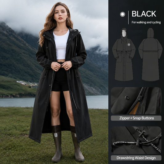 Full-Cover Cycling Rain Poncho - black - L