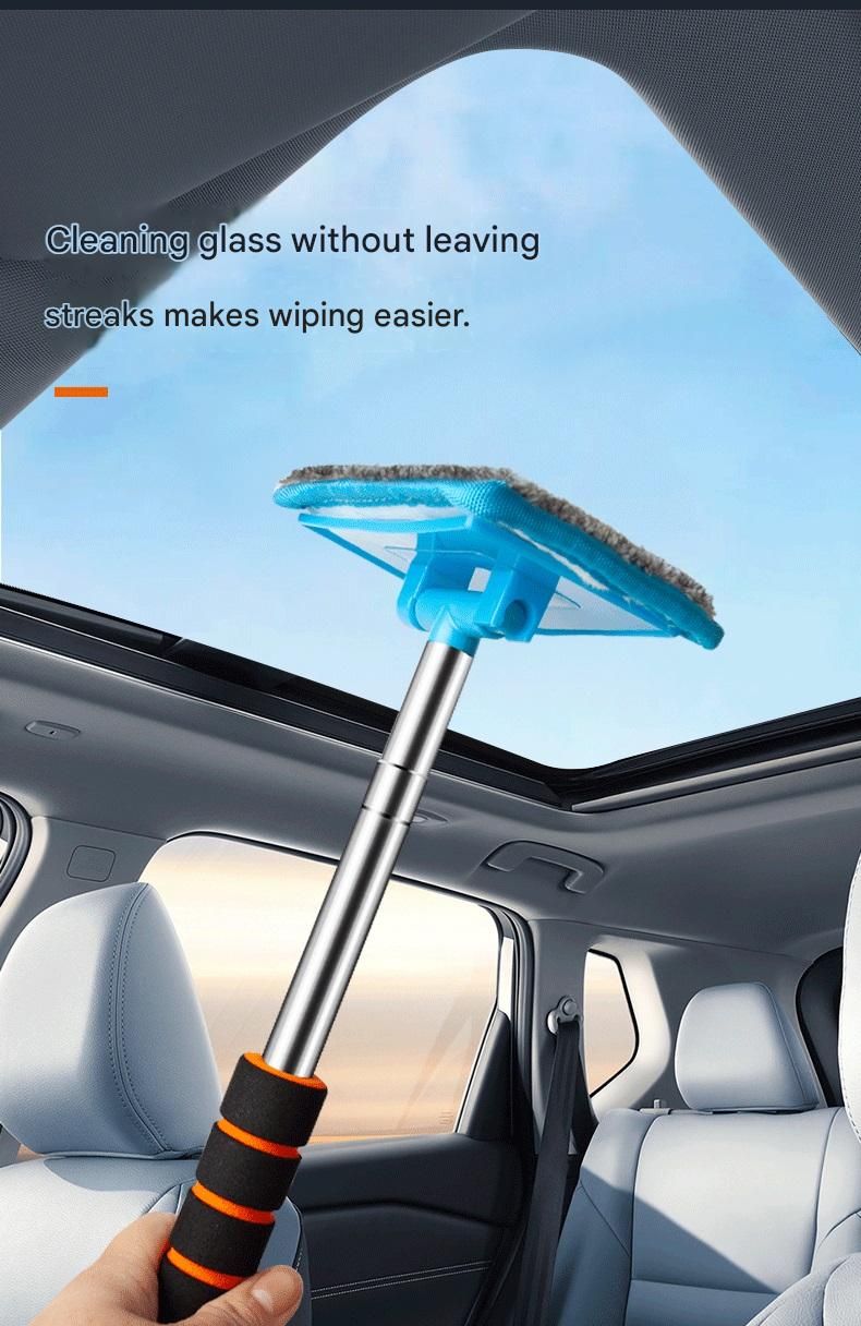 Black Telescopic Car Windshield Cleaning Brush with 3 Replacement Microfiber- Aluminium Alloy Extendable Handle, 180° Rotatable Microfibre Head, Anti-Fog & Streak-Free Glass Wiper for Car & Home Use, Soft Grip Foam Handle