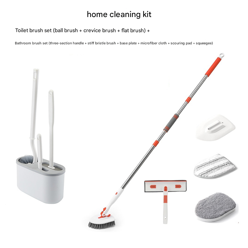 9-piece White and Orange Complete Home Cleaning Brush Set , Deep Cleaning Tiles, Floors, and Toilets