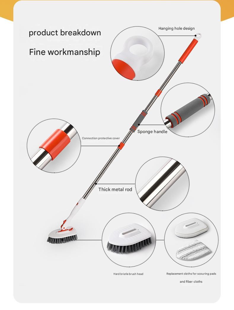 9-piece White and Orange Complete Home Cleaning Brush Set , Deep Cleaning Tiles, Floors, and Toilets