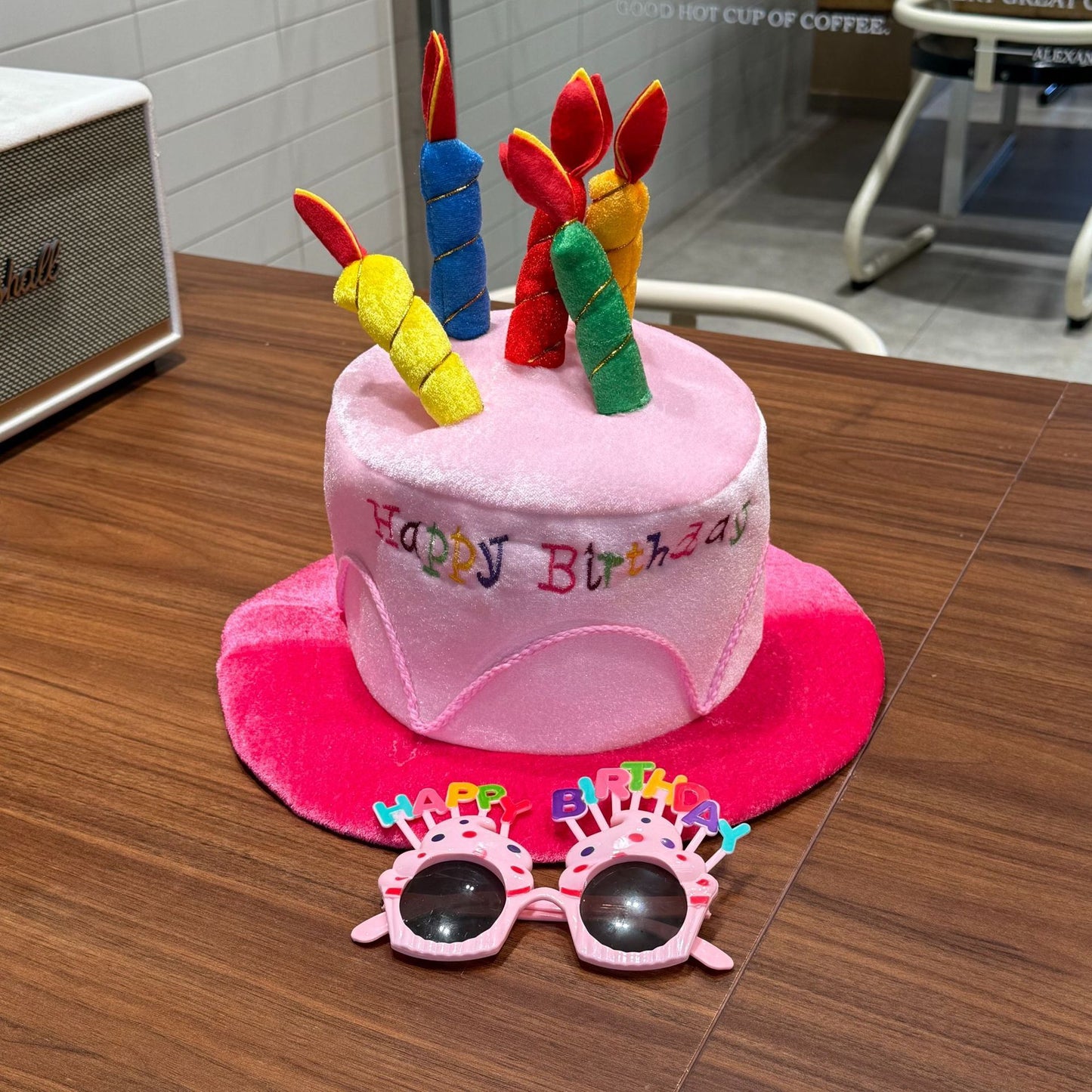 2-Piece Pink Plush Birthday Cake Hat Set, Fun Photo Prop