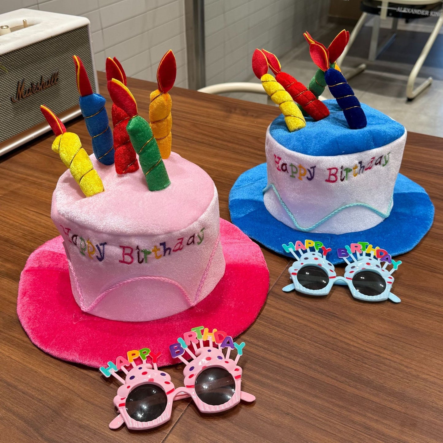2-Piece Pink Plush Birthday Cake Hat Set, Fun Photo Prop