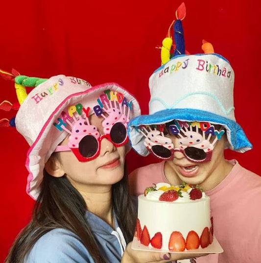 2-piece Pink Plush Birthday Cake Hat Set , Fun Photo Prop for Adults and Kids