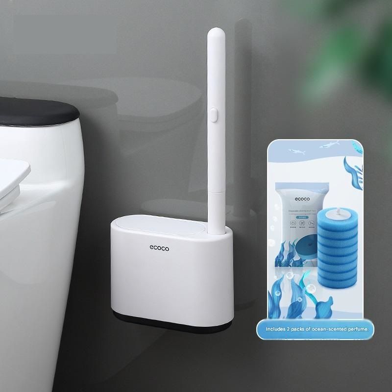 Disposable Toilet Brush with Wall Mount Holder set, Space Saving Bathroom Cleaner