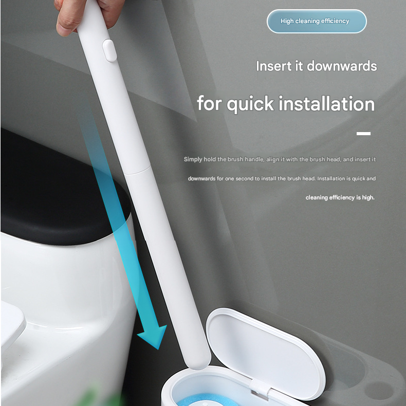 Disposable Toilet Brush with Wall Mount Holder set, Space Saving Bathroom Cleaner